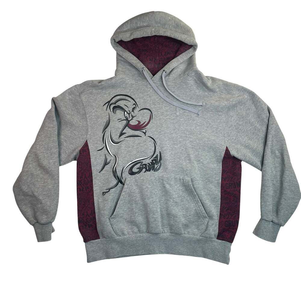Disney Grumpy Hoodie Gray Burgundy Pullover Sweatshirt Men's Medium